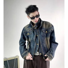 High Street Raw Edge Design Denim Jacket Man Woman Hip Hop Retro Wash Cargo Coats