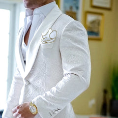 Luxury White Jacquard Men's Suit Jacket High-quality Male Formal Occasions