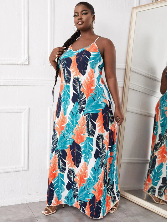European and American women's plus-size dress printed loose floor mop dress