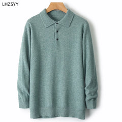 Merino Wool Hot Cardigans Men Lapel Pullover Long Sleeve POLO Neck Sweaters