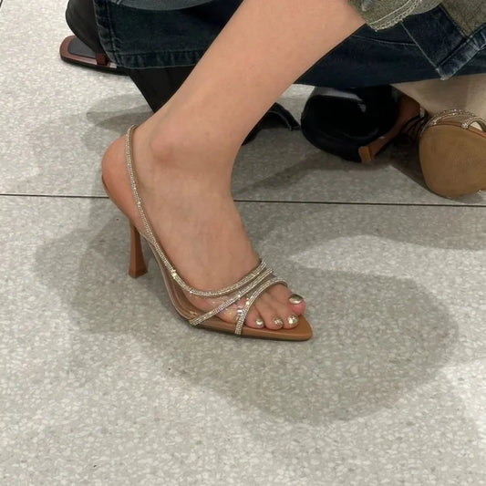 Women Summer Rhinestone Slingback Pumps Office Lady Transparent Heeled