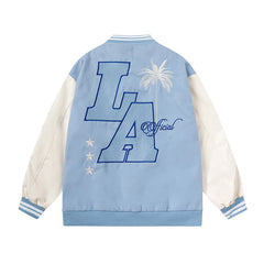 Letter Embroidery Men's Baseball Jacket Y2k Flame Leather Varsity Jacket Windbreaker