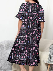 Plus size dress, knee length dress, cartoon style for home and casual wear