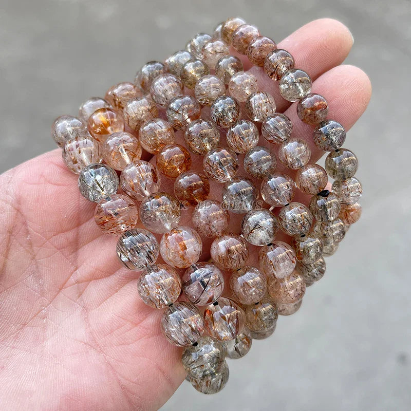 Natural Black Golden Super Seven Quartz Crystal Bead Bracelets Women Fashion Reiki Healing Energy Gemstone Bangles Wrist Jewelry