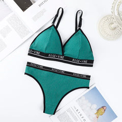 Women Cotton Bra Low Waist Panties Lingerie Set Letter Print Push Up Bras