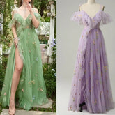 Homecoming Dresses: Wedding Party Dress A Line High Split V Neck Ruffled Prom Dress