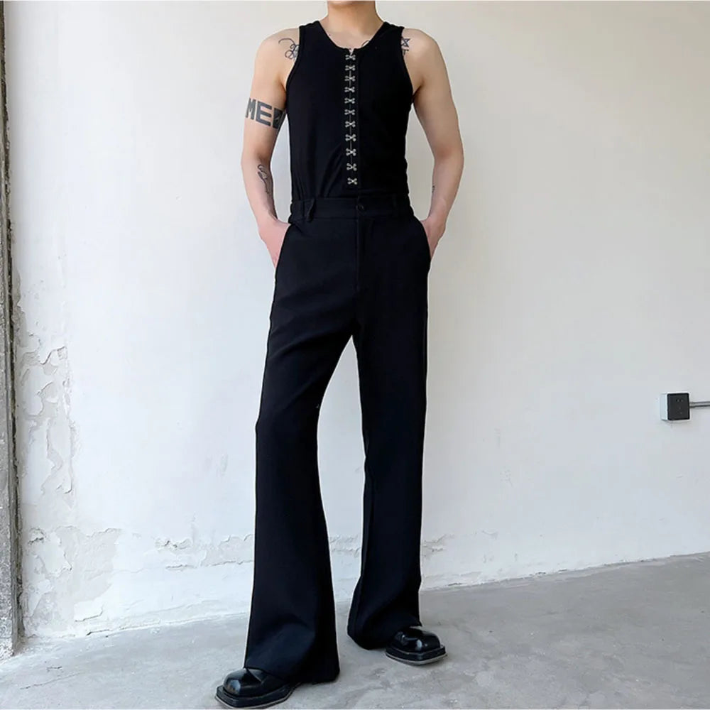 Men Vintage Casual Flared Pants Harajuku Streetwear Fashion Retro Suit Boot Cut Pant