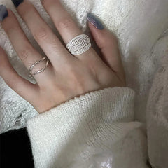 925 Sterling Silver Unique Lines Ring For Women Jewelry Finger Adjustable Open