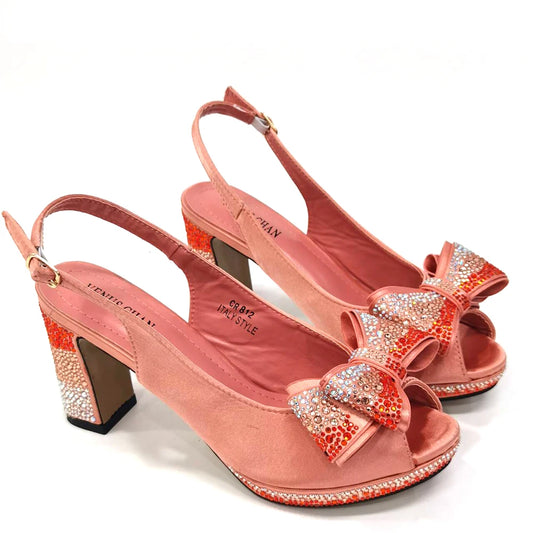 Matching Shoes and Bags: Peach Color Pointed Toe Fish Billed High Heels