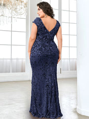 Evening Dresses: Plus Size Elegant Blue Evening Dress For Women