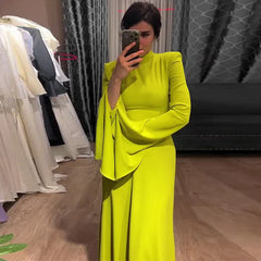 Sleeve Long Half High Neck Dress for Women Bandage Floor-Length Dress
