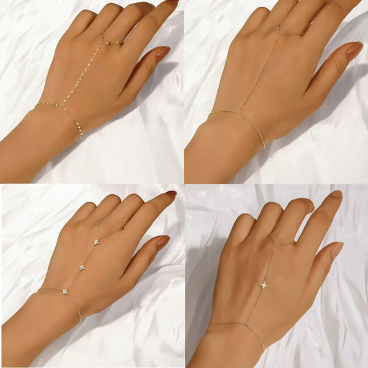 ROXI 925 Sterling Silver Heart/Star Zircon Bracelet With Finger Design For Women Hand Chain Accessories Party Jewelry Gift