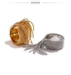 Statement Stainless Steel Chain Tassel Finger Ring Adjustable 18K PVD Plated