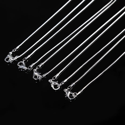 Hot 10pcs/Lot 16/18/20/22/24/26/28/30 Inch 1.2mm Snake Chain Necklace Silver Color For Woman Man Fashion Jewelry