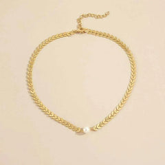 Korean Gold Color Wheat Pearl Choker Necklace for Women Elegant Tassel Clavicle Chain