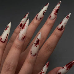 Long Almond Fake Nails Detachable French Ballet Halloween False Nails nail art Full Cover