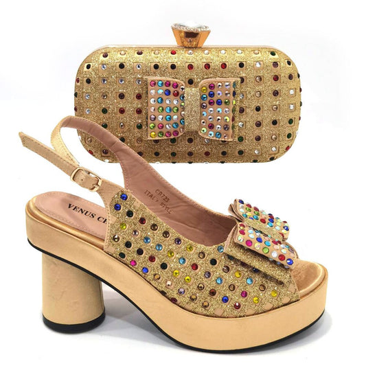 Matching Shoes and Bags: Gold Party Shoe and Bag Set for Wedding Italy Style Italian