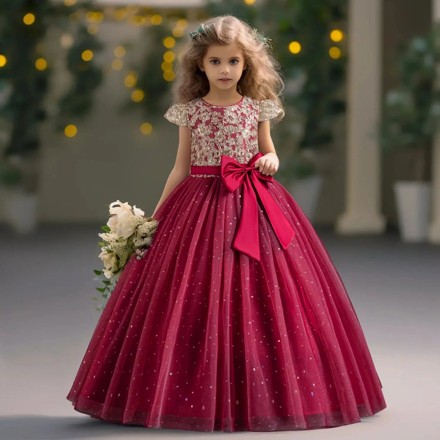 Embroidery Elegant Kids Dresses for Girls Wedding Children Bow Bridesmaid Prom Long Gown Princess Birthday Party Vestidos 3-10 Y