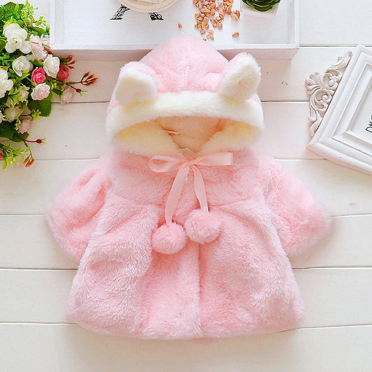 Baby Girl Clothes Cute Rabbit Ears Plush Princess Girls Coat Warm Infants Jacket