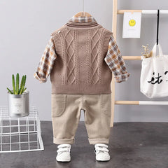 New Spring Autumn Baby Boys Clothes Suit Children Casual Plaid Shirt Vest Pants 3Pcs/Sets Toddler Cotton Costume Kids Tracksuits
