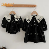 Kids Baby Girls Long Sleeve Sweet Embroider Sisters Rompers