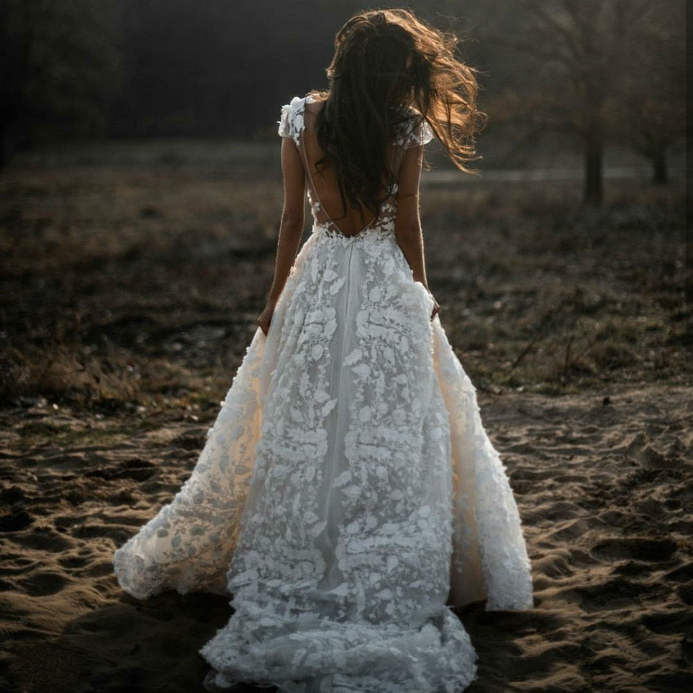 White Bridesmaid Dresses: Bohemian Wedding Dress Short Sleeve