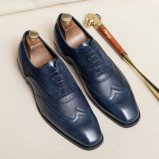 Fashion Patchwork Dress Shoes For Men Classic Formal Brogue Shoes Split Leather