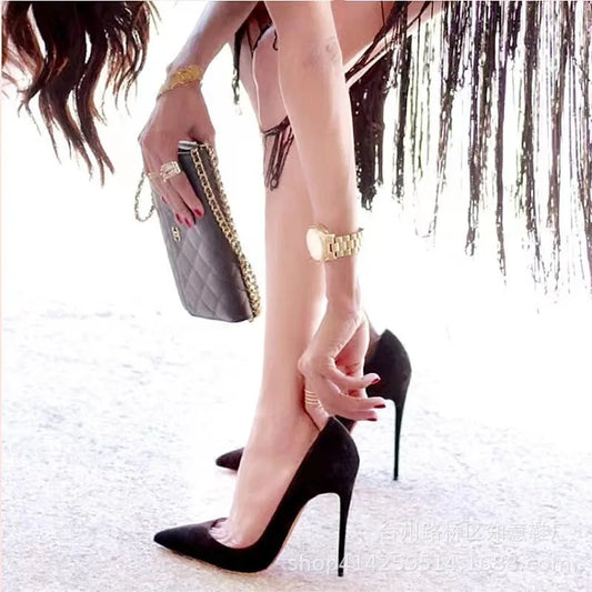Women's Shoes Concise Flock High Heels Women Pumps Pointed Toe Classic