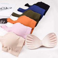 Women Seamless Ice Silk Bra Removable Chest Pad Lifting Bralette Underwear