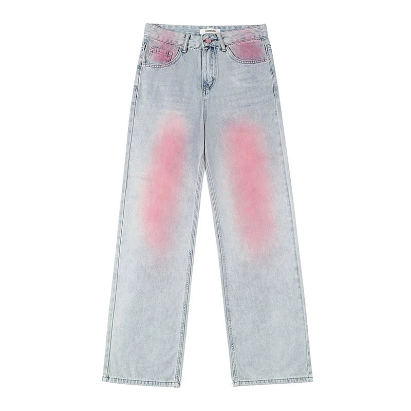 Y2k Baggy Jeans Blue For Women's Summer High Waisted Graffiti Purple Straight Pants