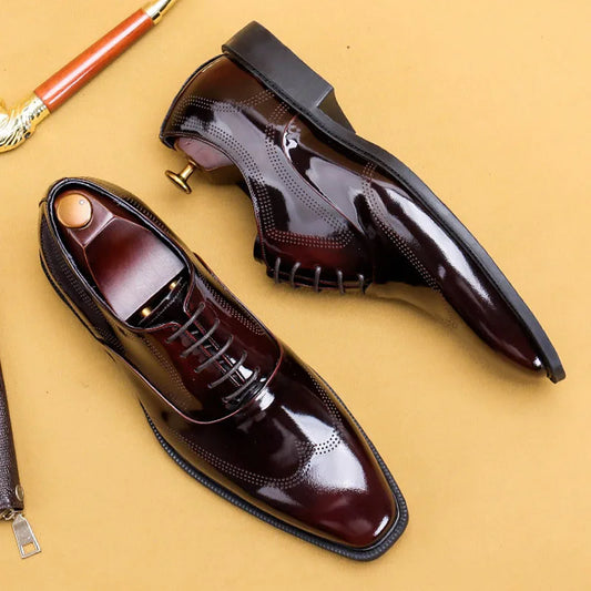 Business Dress Shoes Men's Oxfords Genuine Leather Pointy Toe Lace Up