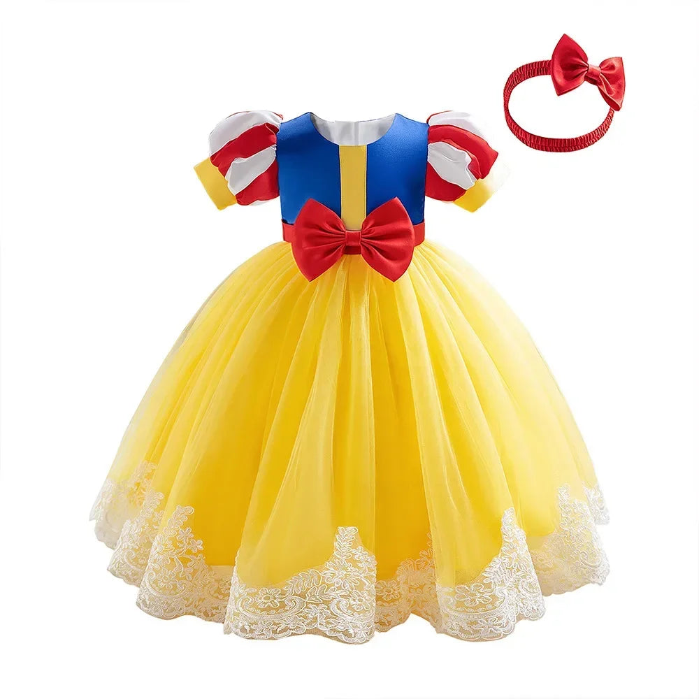 Snow White Costume for Kids Halloween Princess Cosplay Disguise Movie Birthday Party Clothing Girls Role Play Bowknot Dress