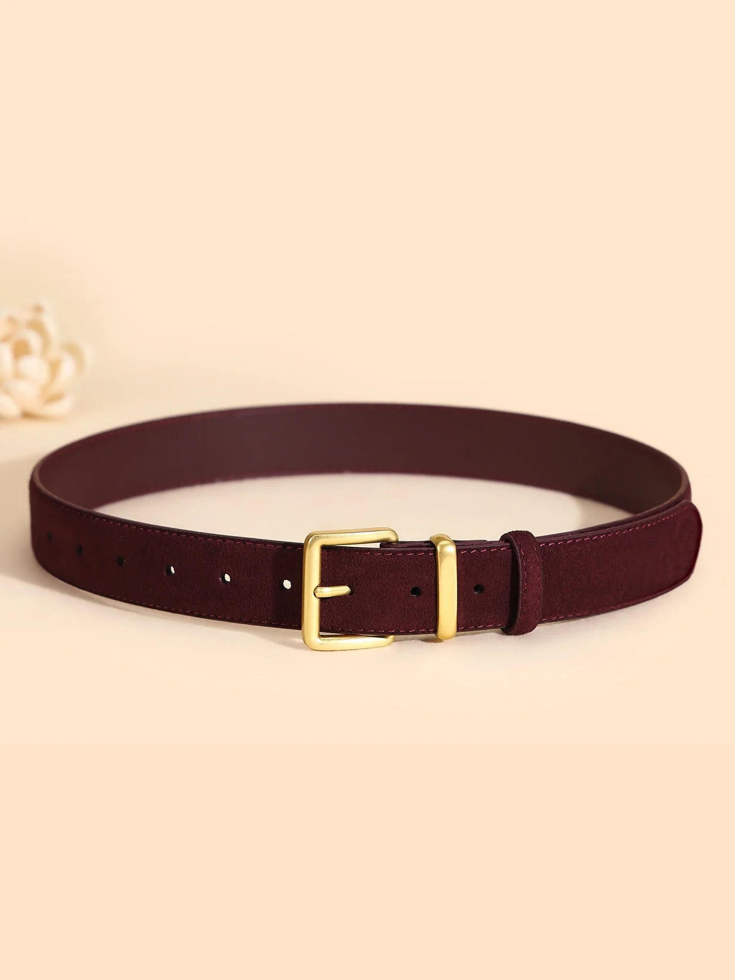 Luxury Suede Cowhide Leather Belt for Women, Vintage Style with Gold Buckle, 3.3cm Wide Waistband for Dresses & Jeans