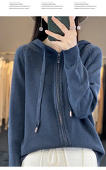 autumn and winter hooded cardigan women's knitted top loose sweater casual
