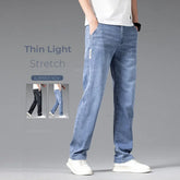 Baggy Jeans Blue Gray Elastic Waist Business Casual Straight Denim Trousers