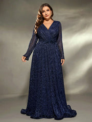 Mgiacy plus size V-neck irregular cross folding long sleeve toothpick fold sequin