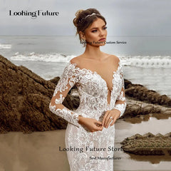 White Bridesmaid Dresses: Long Sleeve Wedding Dress Lace Appliques Bridal Gowns