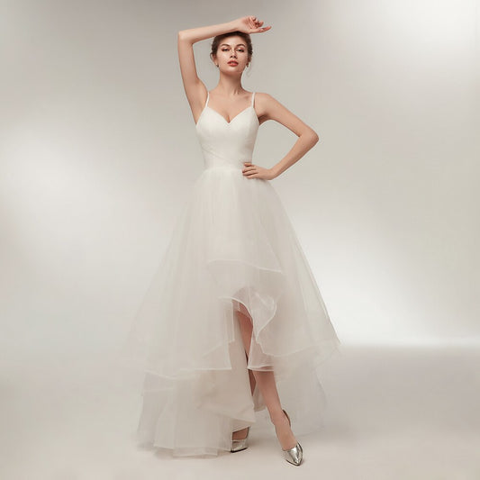 White Bridesmaid Dresses: Wedding Dresses Spaghetti Straps V-Neck Ruffles Tulle