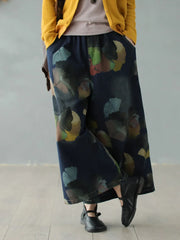 Winter Females Fashion Plus Size Jeans Ladies Elastic Floral Denim Wide Leg Pants