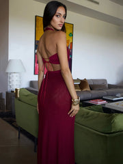 Evening Dresses: Backless Maxi Dress For Women Fashion Lace-up Sleeveless