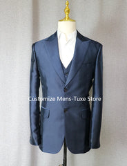 Beach Wedding Outfit Men: Groom Tuxedo Navy Blue Peak Lapel Wedding/Prom