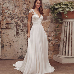 White Bridesmaid Dresses: Wedding Dresses With Cap Sleeve V-Neck Lace