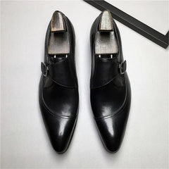 Handmade Man Loafers Genuine Leather Black Monk Strap Men Dress Shoes