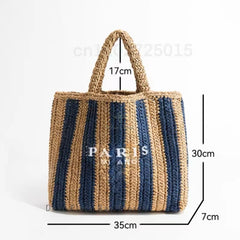 Women Fashion Striped Summer Beach Straw Knitting Shoulder Bag Hollow Out
