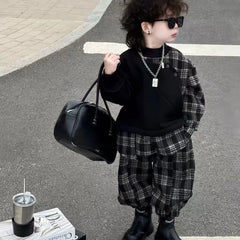 Baby Boys Children Clothes Spring Autumn Kid Fashion Splicing Plaid Coat + Plaid Pants 2Pcs Set Streetwear Handsome Sportswear