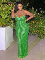 Weird Puss Cross Bandage Women Maxi Dress Backless Sleeveless O Neck Elegant