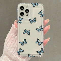 Cartoon White Butterfly Clear Case For iPhone 16 15 14 13 12 Mini 11 Pro Max X XR XS 7 8 Plus SE2 Soft Cover With Air Cushion