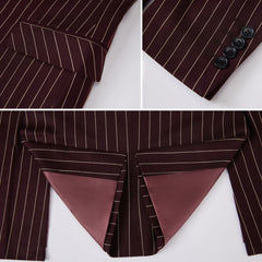 Men's Suits 2 Pieces Vintage Double Breasted Suit Black Red Stripe Terno Slim Fit