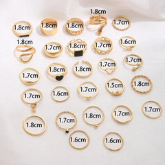 Maximum 27PCS Vintage Heart Snake Butterfly Rings Set for Women Metal Gold Plated