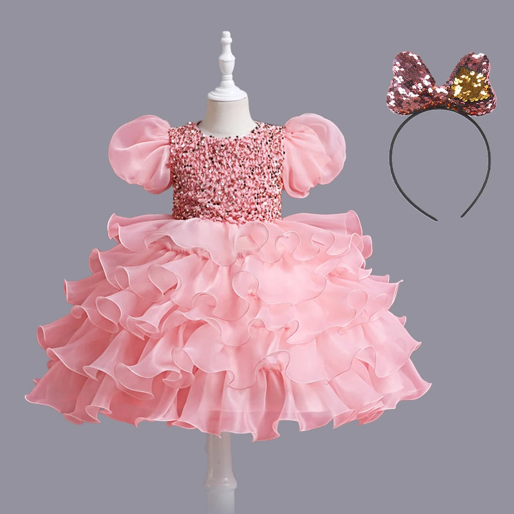 Child Dress Pink Princess Trailer Dress Kid Dress Flower Dress 4 to 12 year girl piano performance dress